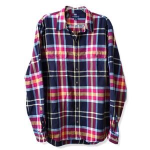 Lands End Men Plaid Flannel Shirt L Tall 16 Classic Button Preppy Gorp Outdoors